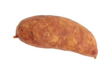 smoked sausage isolated on white background, top view,