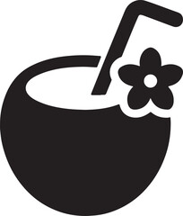 Silhouette vector of a coconut drink with straw. Perfect for tropical, summer, and refreshing beverage designs.