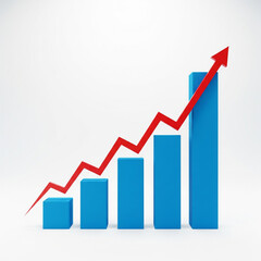 Obraz premium 3D Blue Bar Chart with Upward Red Arrow