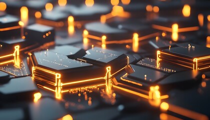 Geometric abstract design with glowing lines.