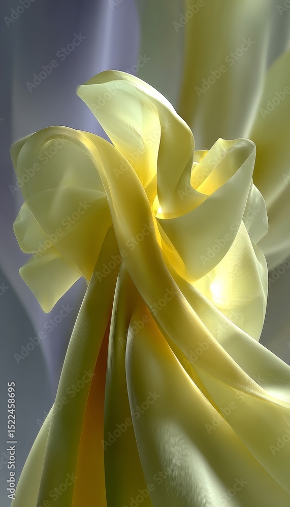 Poster abstract background with delicate yellow waves in dynamic flowing motion on soft gradient backdrop