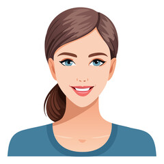 Flat Vector. Portrait of only one Woman. Simple Background.