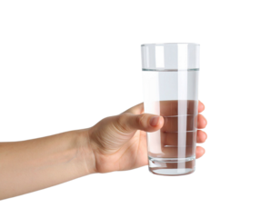 hand holding glass of water on transparent background
