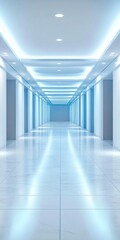 Obraz premium Minimalist Hallway Interior Design with Illuminated White Walls and Modern Lighting Fixtures