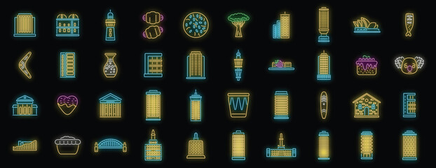 Neon signs representing australian culture, landmarks, and wildlife glow brightly, capturing the vibrant spirit of the country © anatolir