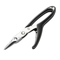 Obraz premium Stainless steel precision pliers Black handle tool detail Needle nose on transparent background