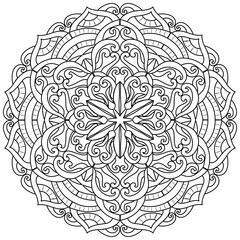 Mandala 366, ethnic, swirl pattern, object isolated on white background. Coloring page 425, hand drawn, vector.