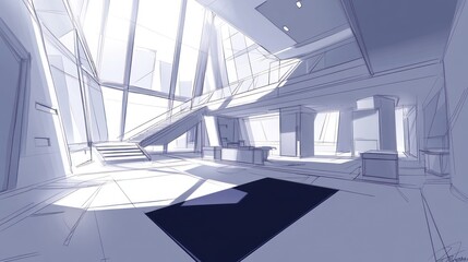 Obraz premium Interior sketch of a modern architectural design.