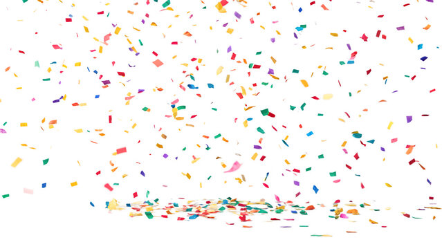 Colorful confetti explosion isolated on transparent background (PNG format). Ideal for celebration themes, party graphics, birthdays, festivals, and New Year designs. High-resolution with no shadows. - Powered by Adobe
