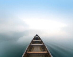 Canoe navigating through the misty waters
