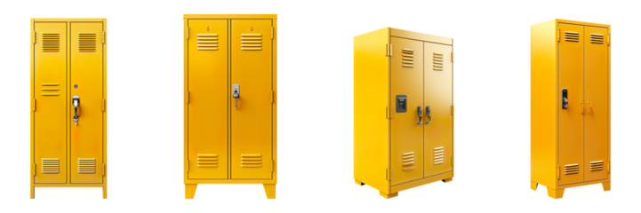 A collection of yellow lockers, isolated on a transparent background