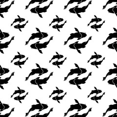 Fish black and white silhouette pattern vector