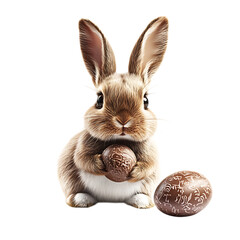 Fototapeta premium PNG Easter Bunny with Chocolate Eggs Festive Spring Rabbit against transparent Background