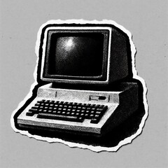 Fototapeta na wymiar Retro computer illustration sticker.