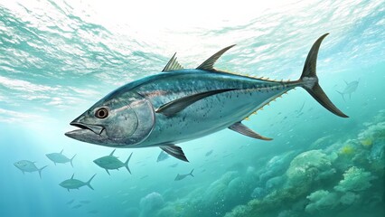 A high-contrast cartoon tuna with dynamic lines and character, ideal for mascots or themed graphics.