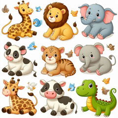  Animals of different species playing and resting together.