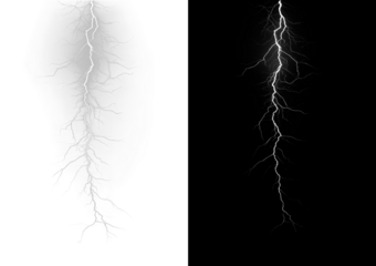 Dramatic lightning strike and thunder overlay with electric storm energy. Powerful weather effect ideal for dramatic nature scenes and designs. Isolated PNG background.	