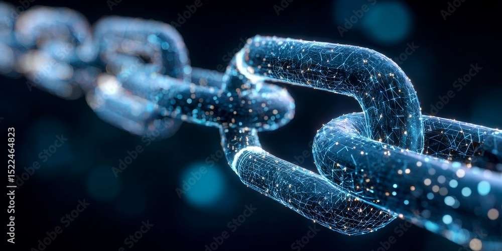 Poster metallic chain symbolizing blockchain technology s impact on transforming business connectivity.