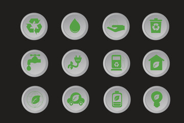 Green eco icons set for web design and business with vector symbols