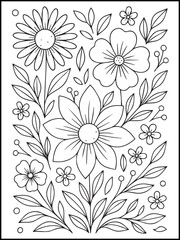 Fototapeta premium Butterfly and Flower Bouquet Coloring Page – Printable Line Art for Adults and Kids to Relax, Unwind, and Enjoy Creative Fun
