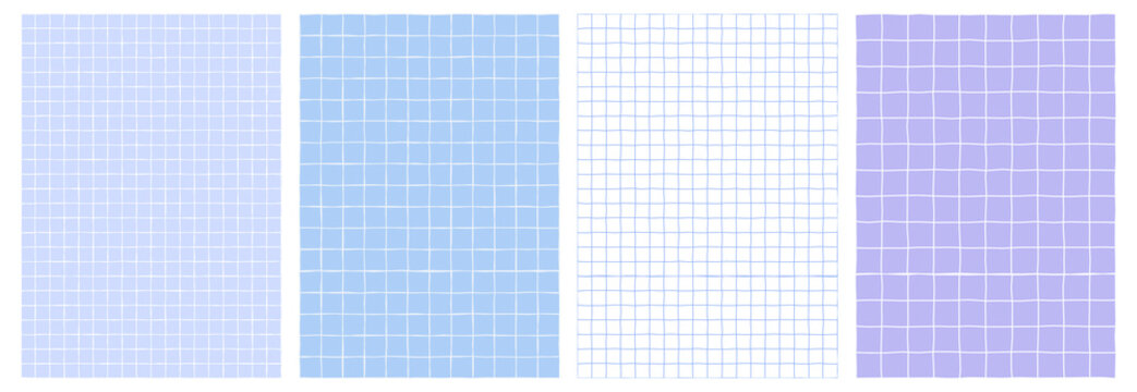 Geometric seamless pattern set light gray grid on background empty. Notepad paper hand drawn line style pastel color. Vector 10 eps