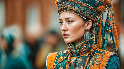 Portrait of Woman in Ornate Traditional Headdress