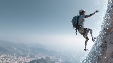 Robotic climber ascends mountain face with integrated digital network visual