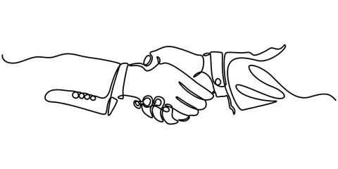 two businessmen shaking hands. Continuous one line drawing illustration vector, One line drawing of a handshake drawn with a single line, Business agreement vector concept, Handshaking of businessmen.