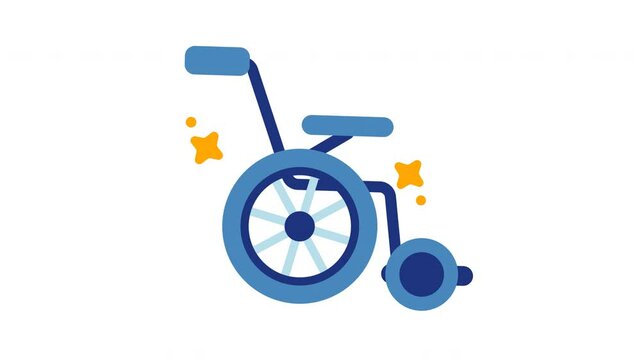 Blue wheelchair with yellow stars suitable for disabilityrelated designs, healthcare concepts, diversity and inclusion visuals, accessible products and services