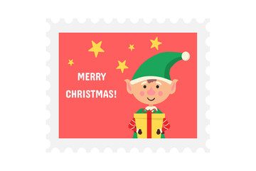 png santa mail and candy bow on postcard with tree mitten snowflake drawn angel children cute happy present traditional holiday stamp scrapbook decoration

