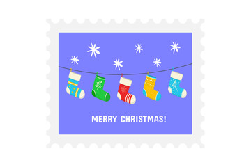 png santa mail and candy bow on postcard with tree mitten snowflake drawn angel children cute happy present traditional holiday stamp scrapbook decoration

