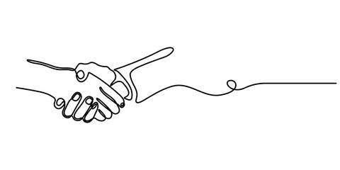 two businessmen shaking hands. Continuous one line drawing illustration vector, One line drawing of a handshake drawn with a single line, Business agreement vector concept, Handshaking of businessmen.