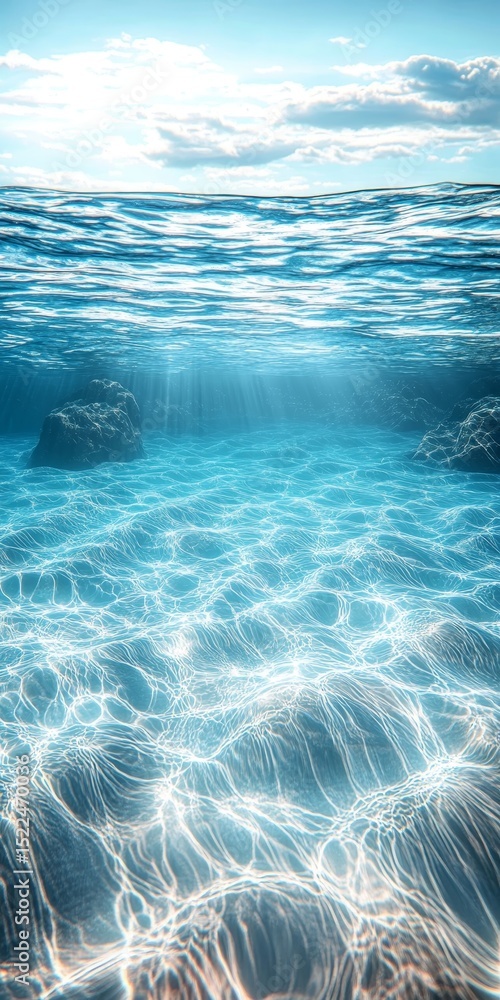 Poster stunning abstract ocean view with sunlight through ripples creating beautiful caustic patterns below