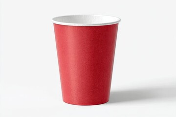 Red Paper Cup on a White Background, Minimalist Design for Beverage Mockups and Advertising Use