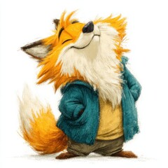 Fox stands confidently with lifted chin in a vibrant forest setting