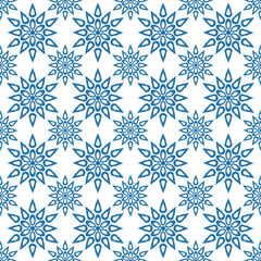 blue and white ethnic floral mandala motif seamless repeat pattern for wallpaper and tile