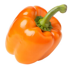 Fresh orange bell pepper close up view isolated on transparent background