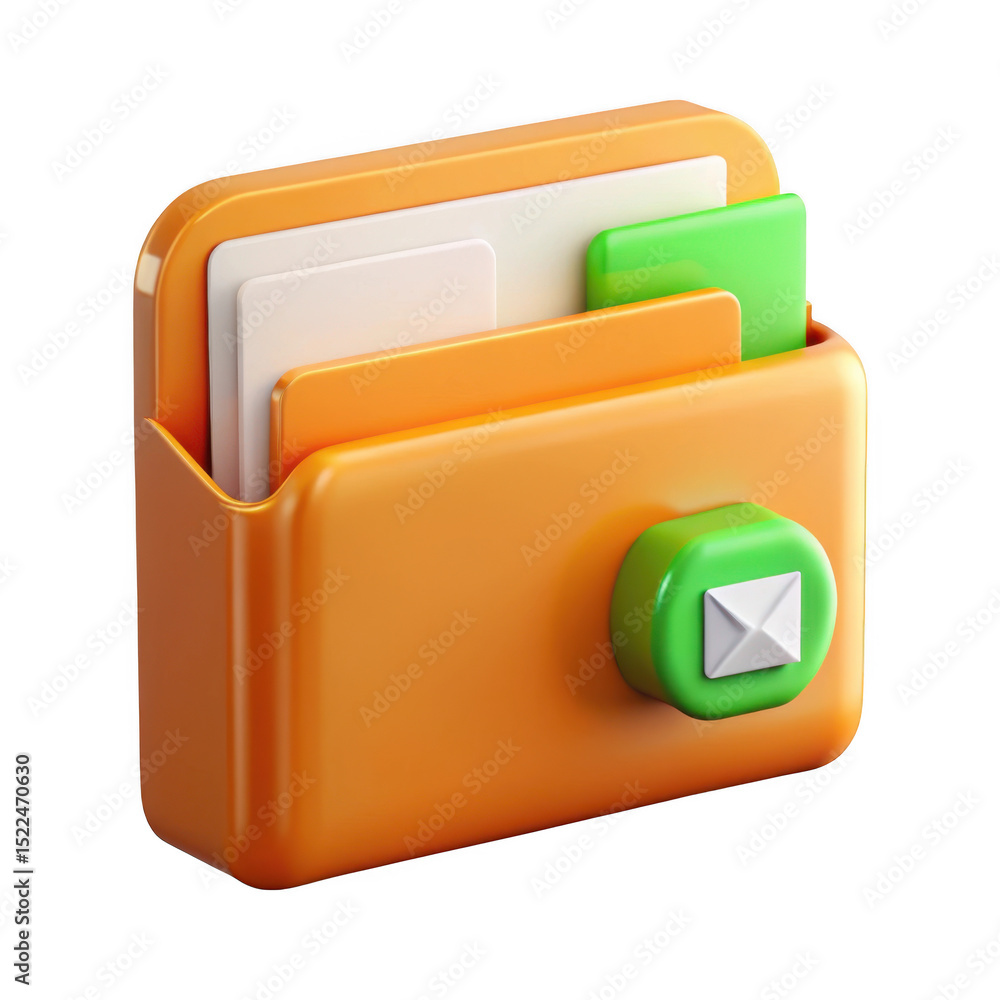 Poster 3d render of orange file folder icon isolated on transparent background