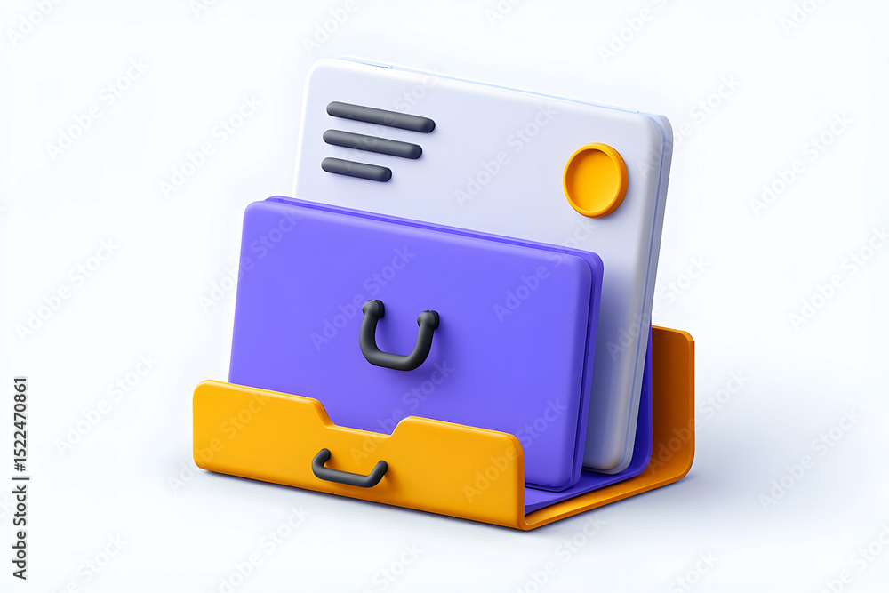 Poster 3d render of a colorful file organizer with documents and folders
