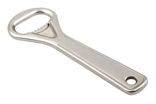 Metallic bottle opener kitchen utensil isolated on transparent background