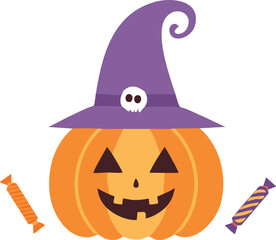 halloween pumpkin with witch hat