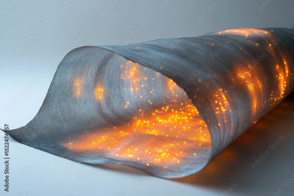 Aufkleber Glowing fibers woven into a translucent fabric, creating a luminous and ethereal effect.