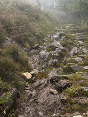 serra da labruja, mountain path of the witch, with rocky terrain  along the pilgrimage on the road to Santiago in Portugal