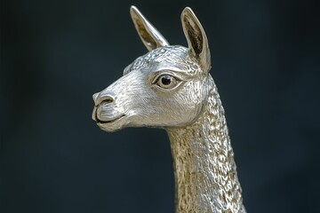 Close-up of a meticulously crafted silver llama figurine, showcasing intricate details and a lifelike expression.