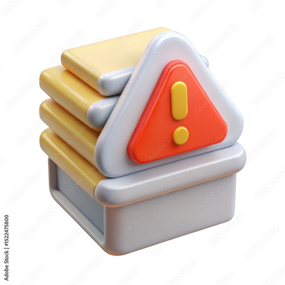 Poster 3d realistic warning icon stack isolated on transparent background