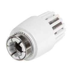 Closeup of a white thermostat on a clean white background