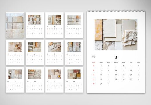 Minimalist Stone & Fabric 2026 Calendar