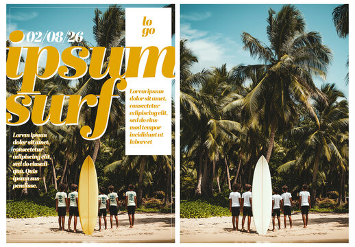 Mockup of Surf Poster Design with Tropical Beach Background