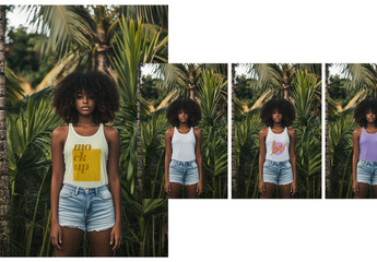 Mockup of a Tank Top in Tropical Outdoor Setting for Fashion Presentation