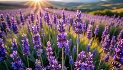 Obraz premium a dreamy wide angle photograph of the lavender flower (lavandula angustifolia), captured with a 16 35mm lens